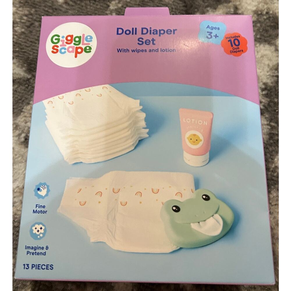 Gigglescape Baby Doll Pretend Diaper Set with Wipes & Lotion (NEW)